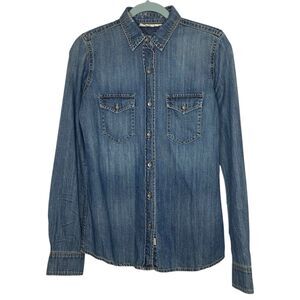 AG Adriano Goldschmied Denim Shirt Women S Blue Chambray Pockets Western Fitted